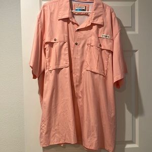 Magelllan outdoors 3xl short sleeve shirt button up orange and white